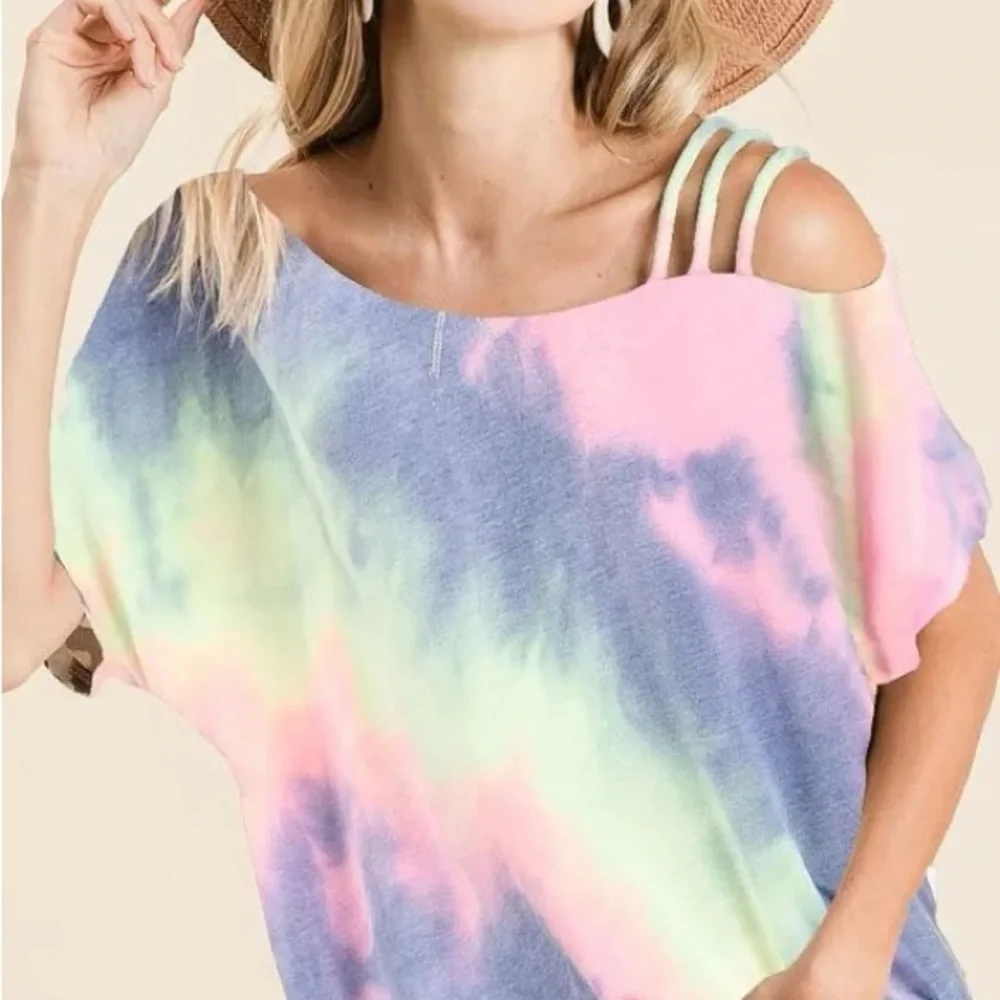 BiBi Tie Dye French Terry Strapped One Shoulder Top